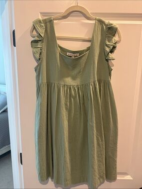 HYFVE Sage Green Ruffle Sleeve Mini Dress
